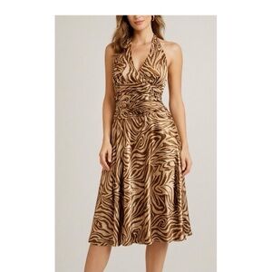 Jones New York 100% Silk Animal Print Halter Dress Size 8